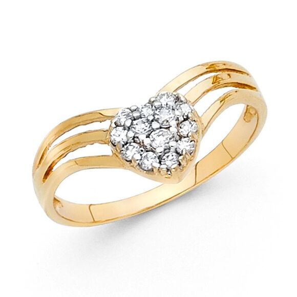 14k Solid Real yellow Gold and white gold 7mm width Heart Ring size 5 to 9